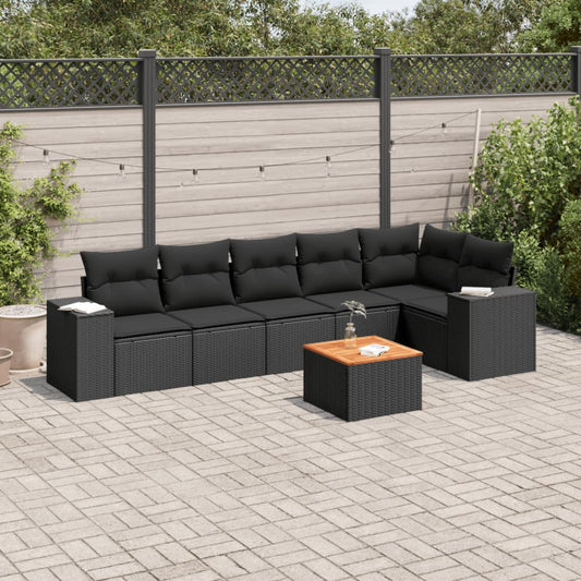 7-delige Loungeset met kussens poly rattan zwart is nu te koop bij PeponiXL, paradijselijk wonen!