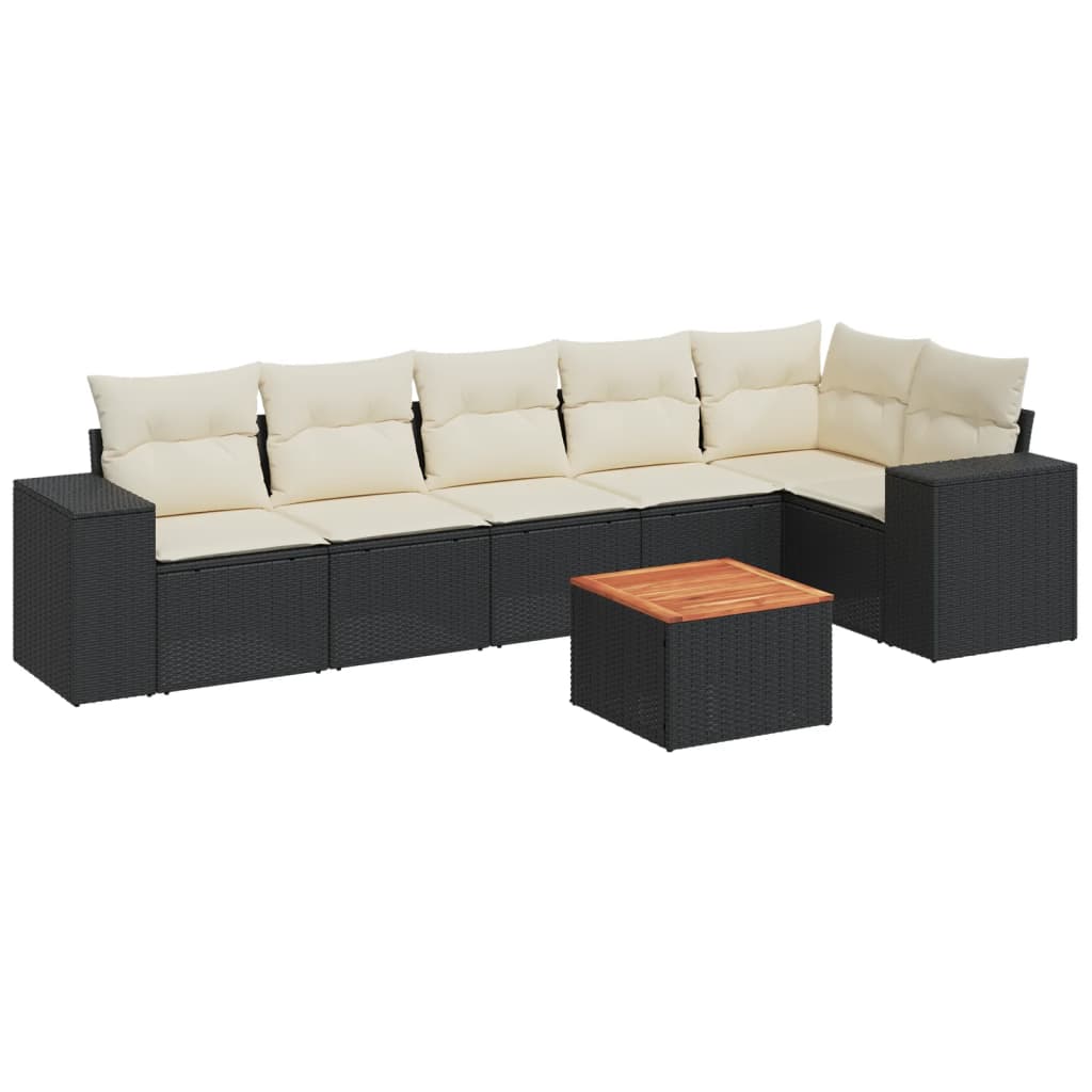 7-delige Loungeset met kussens poly rattan zwart is nu te koop bij PeponiXL, paradijselijk wonen!