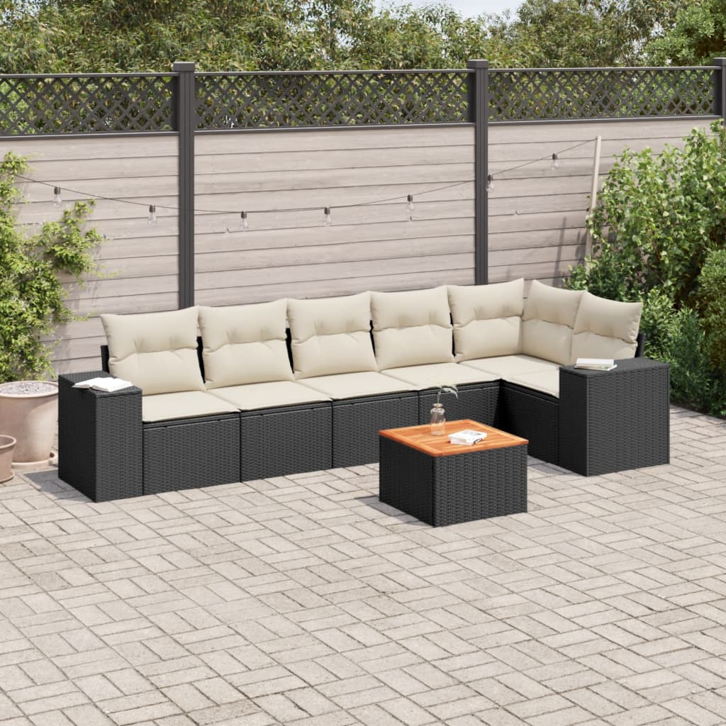 7-delige Loungeset met kussens poly rattan zwart is nu te koop bij PeponiXL, paradijselijk wonen!