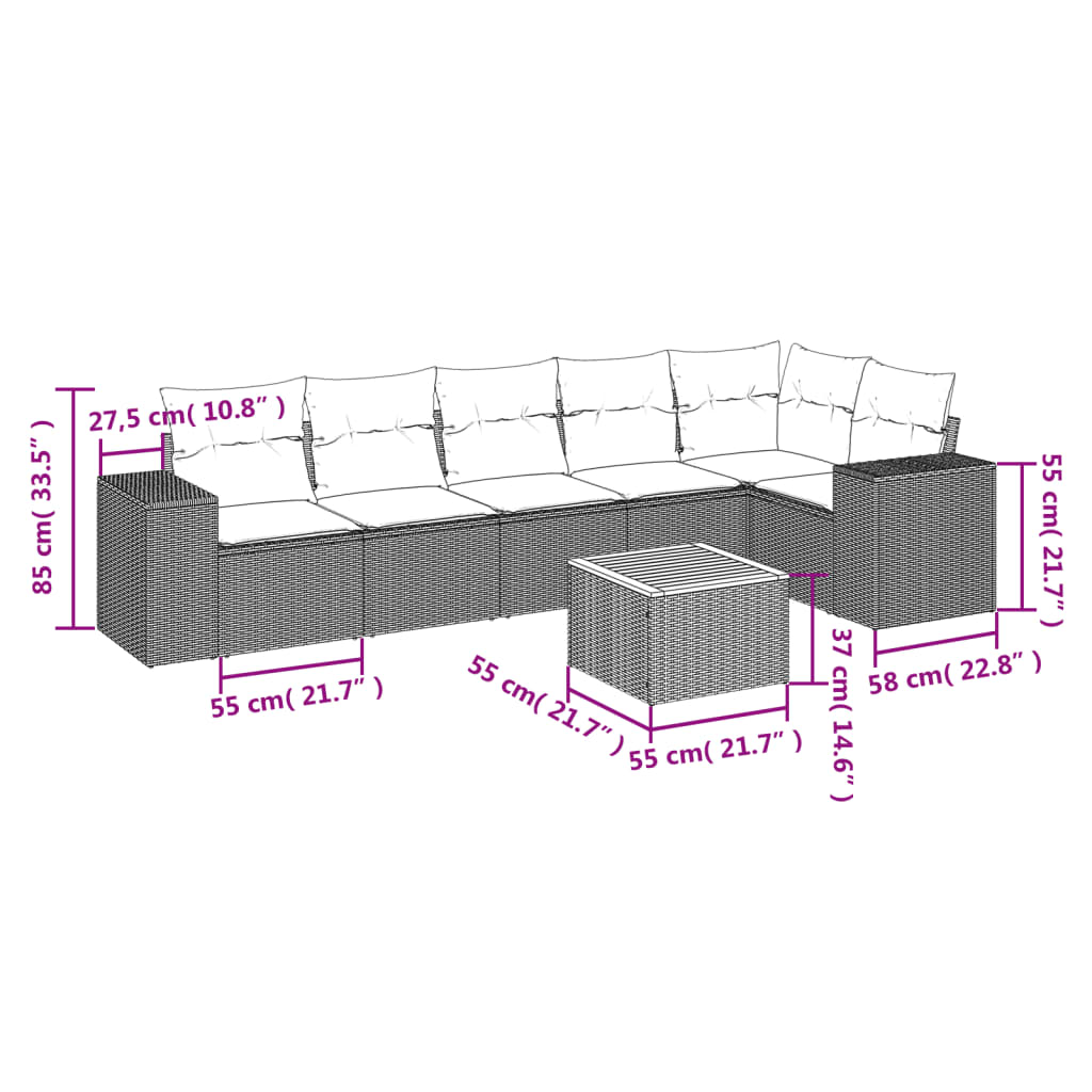 7-delige Loungeset met kussens poly rattan beige is nu te koop bij PeponiXL, paradijselijk wonen!