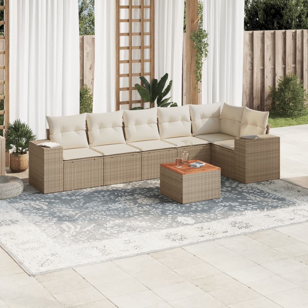 7-delige Loungeset met kussens poly rattan beige is nu te koop bij PeponiXL, paradijselijk wonen!
