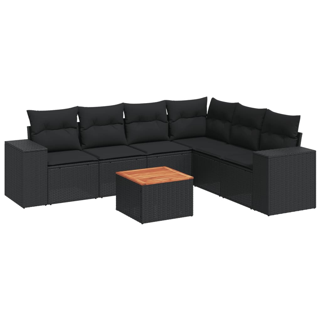 7-delige Loungeset met kussens poly rattan zwart is nu te koop bij PeponiXL, paradijselijk wonen!