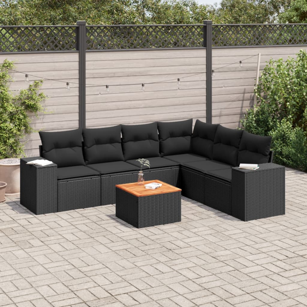 7-delige Loungeset met kussens poly rattan zwart is nu te koop bij PeponiXL, paradijselijk wonen!
