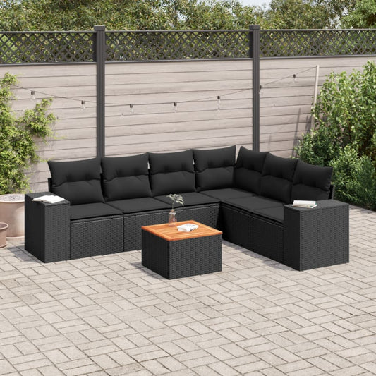 7-delige Loungeset met kussens poly rattan zwart is nu te koop bij PeponiXL, paradijselijk wonen!