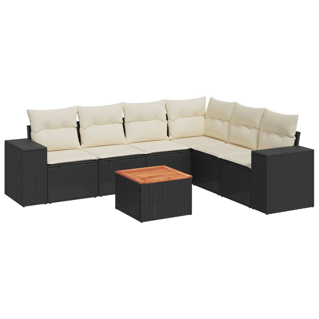 7-delige Loungeset met kussens poly rattan zwart is nu te koop bij PeponiXL, paradijselijk wonen!