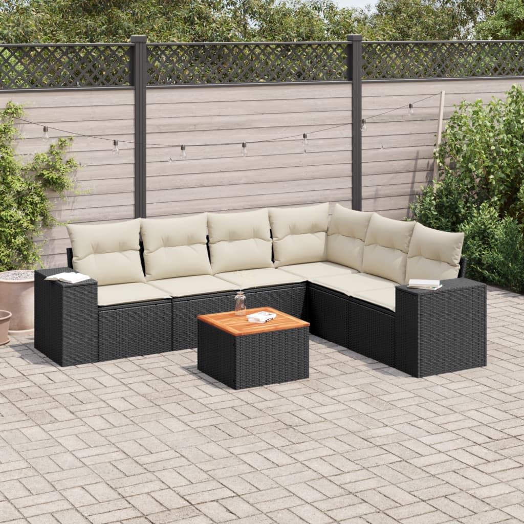 7-delige Loungeset met kussens poly rattan zwart is nu te koop bij PeponiXL, paradijselijk wonen!