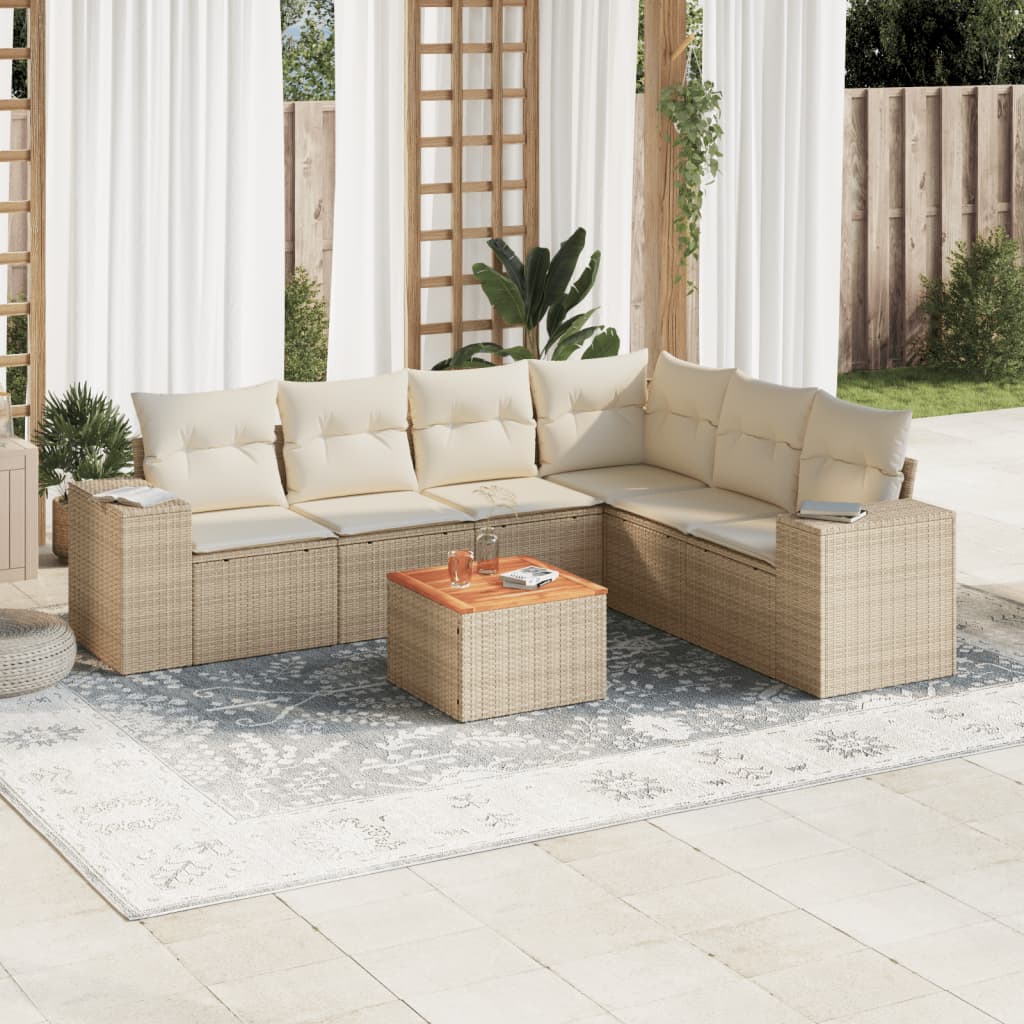 7-delige Loungeset met kussens poly rattan beige is nu te koop bij PeponiXL, paradijselijk wonen!