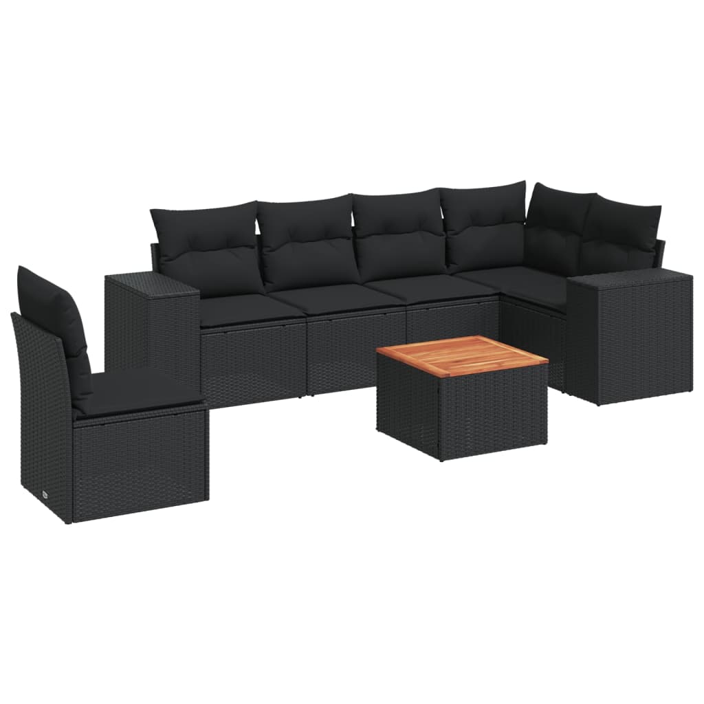 7-delige Loungeset met kussens poly rattan zwart is nu te koop bij PeponiXL, paradijselijk wonen!