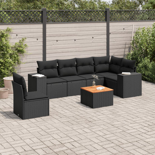 7-delige Loungeset met kussens poly rattan zwart is nu te koop bij PeponiXL, paradijselijk wonen!