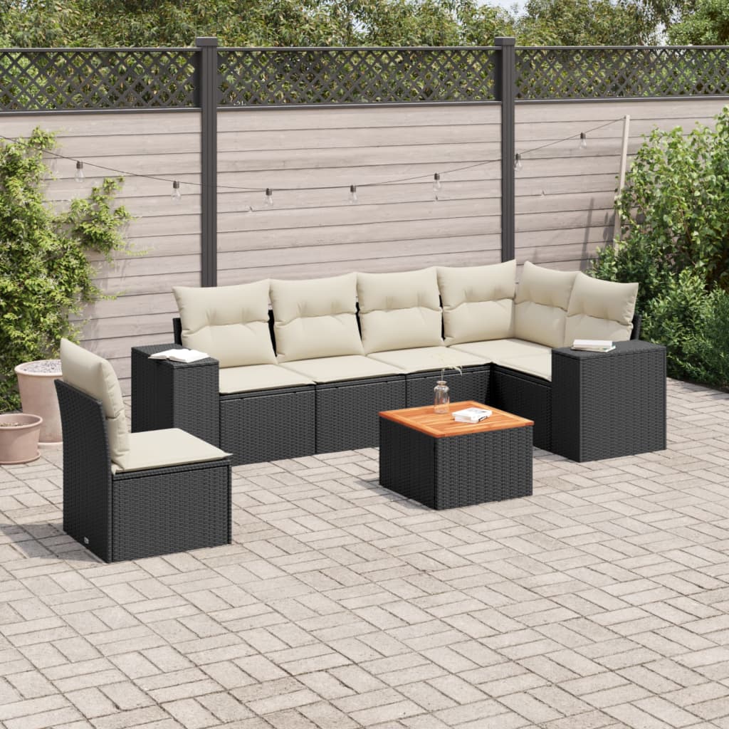7-delige Loungeset met kussens poly rattan zwart is nu te koop bij PeponiXL, paradijselijk wonen!