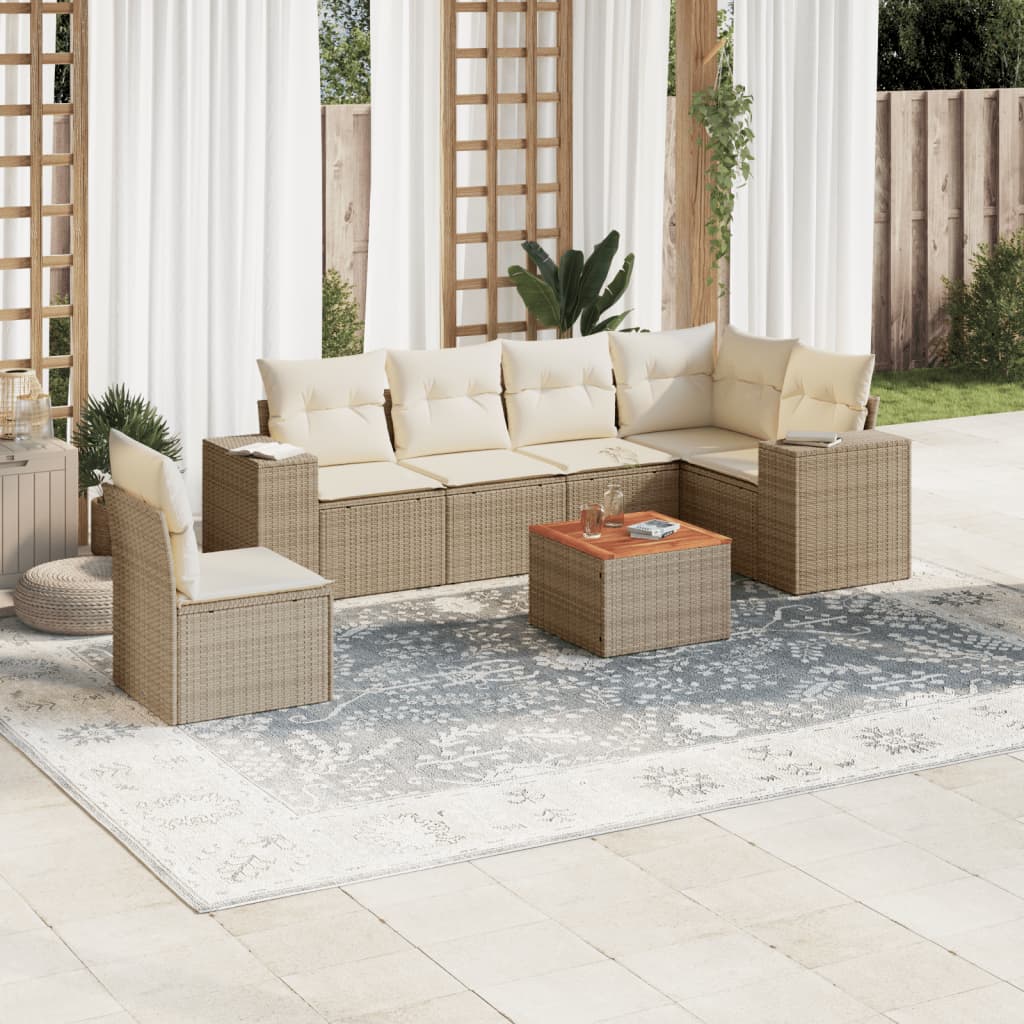 7-delige Loungeset met kussens poly rattan beige is nu te koop bij PeponiXL, paradijselijk wonen!