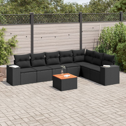 8-delige Loungeset met kussens poly rattan zwart is nu te koop bij PeponiXL, paradijselijk wonen!