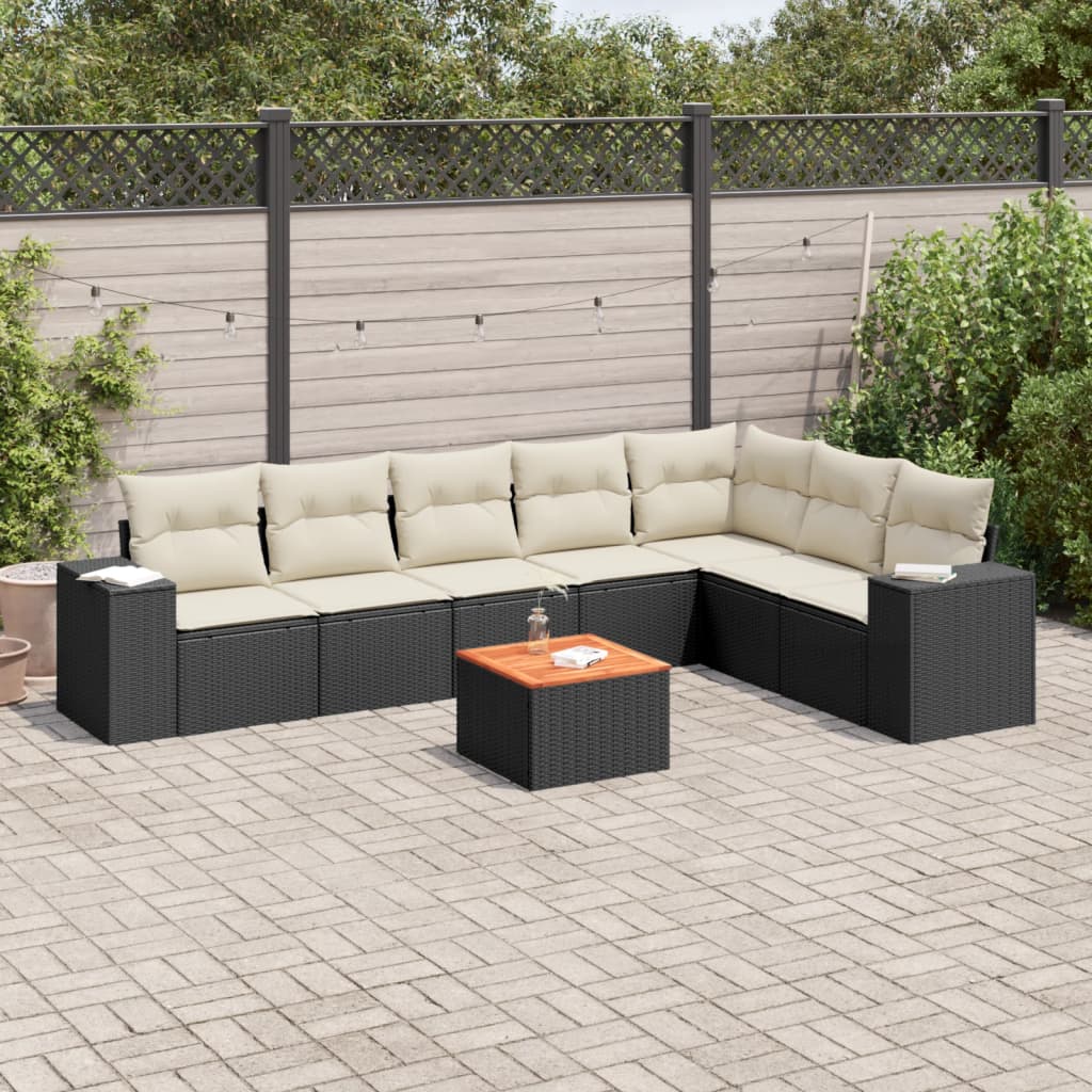 8-delige Loungeset met kussens poly rattan zwart is nu te koop bij PeponiXL, paradijselijk wonen!