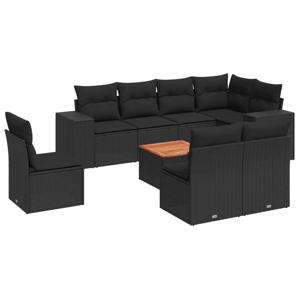 9-delige Loungeset met kussens poly rattan zwart is nu te koop bij PeponiXL, paradijselijk wonen!