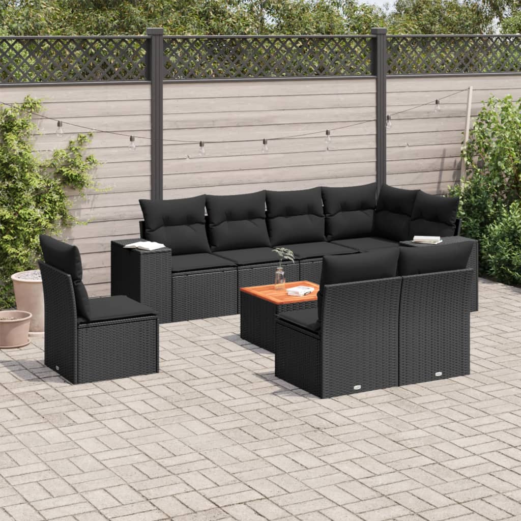 9-delige Loungeset met kussens poly rattan zwart is nu te koop bij PeponiXL, paradijselijk wonen!