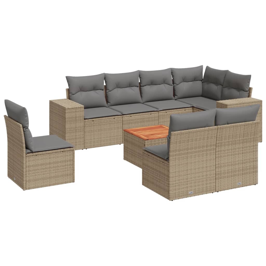 9-delige Loungeset met kussens poly rattan beige is nu te koop bij PeponiXL, paradijselijk wonen!