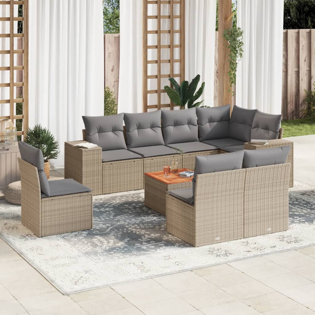 9-delige Loungeset met kussens poly rattan beige is nu te koop bij PeponiXL, paradijselijk wonen!