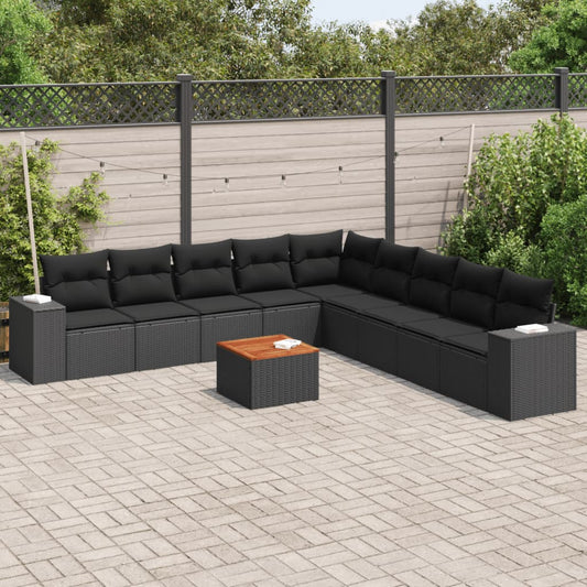 10-delige Loungeset met kussens poly rattan zwart is nu te koop bij PeponiXL, paradijselijk wonen!