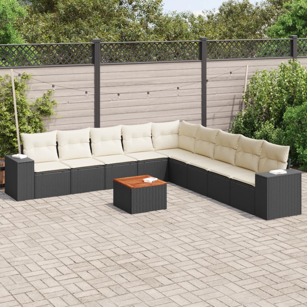 10-delige Loungeset met kussens poly rattan zwart is nu te koop bij PeponiXL, paradijselijk wonen!