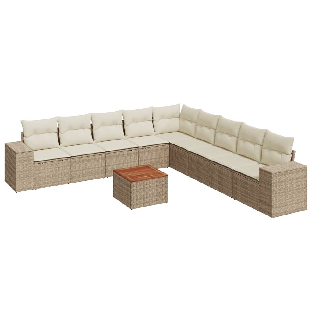 10-delige Loungeset met kussens poly rattan beige is nu te koop bij PeponiXL, paradijselijk wonen!