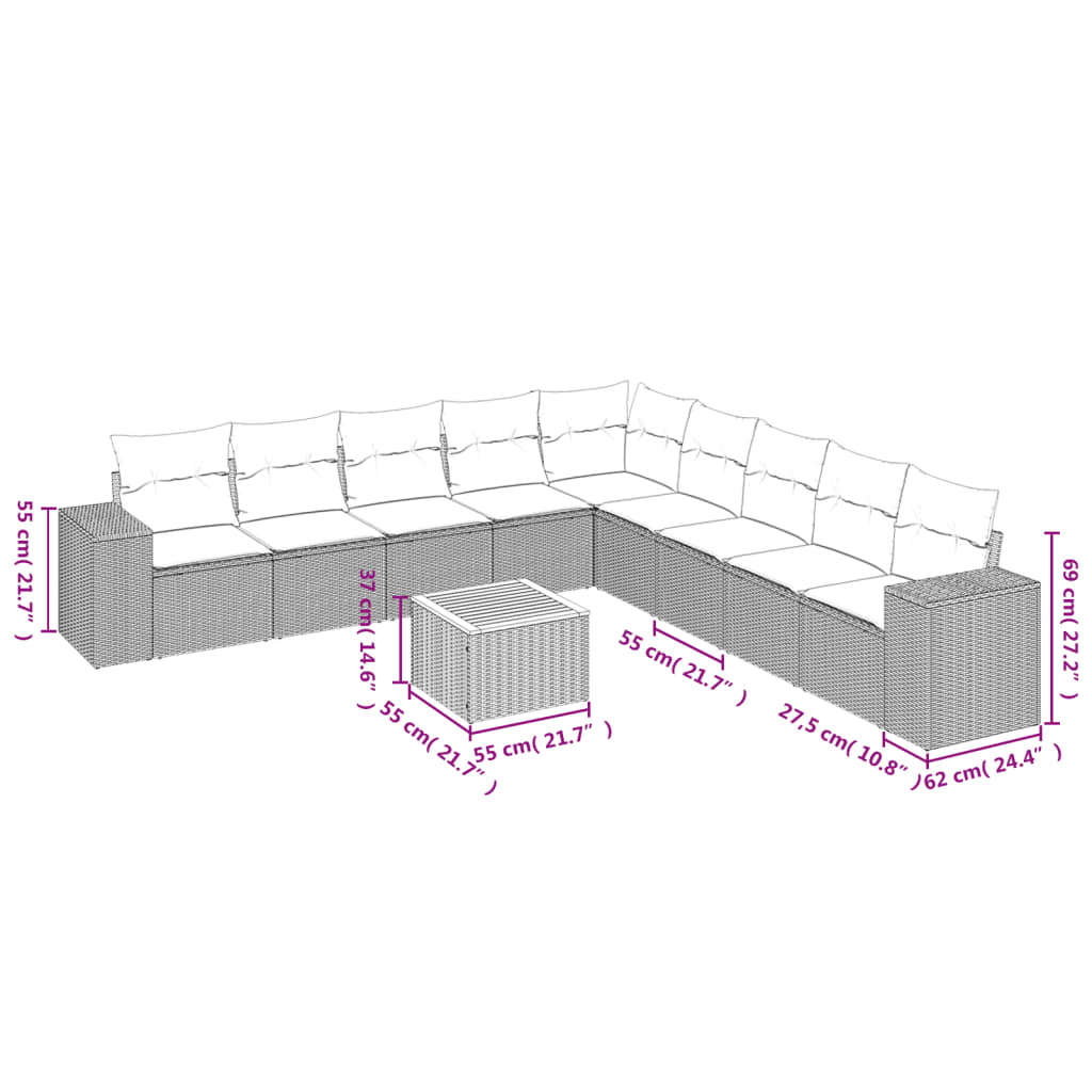 10-delige Loungeset met kussens poly rattan beige is nu te koop bij PeponiXL, paradijselijk wonen!