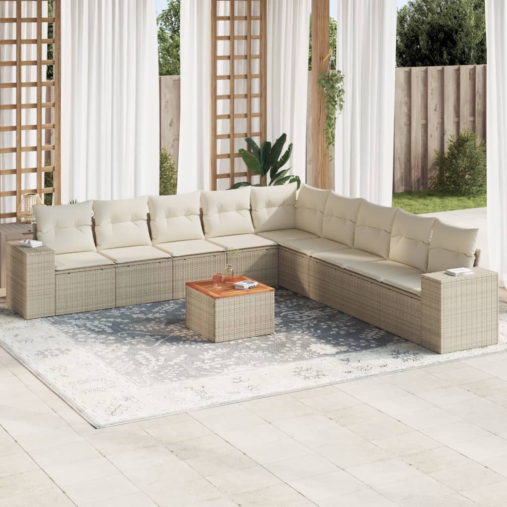 10-delige Loungeset met kussens poly rattan beige is nu te koop bij PeponiXL, paradijselijk wonen!