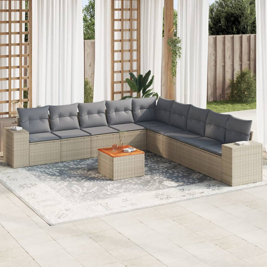 10-delige Loungeset met kussens poly rattan beige is nu te koop bij PeponiXL, paradijselijk wonen!