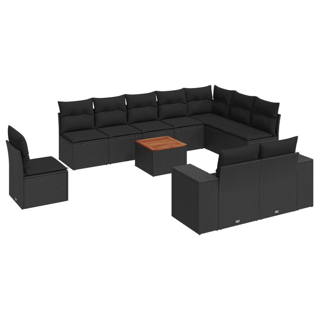 11-delige Loungeset met kussens poly rattan zwart is nu te koop bij PeponiXL, paradijselijk wonen!