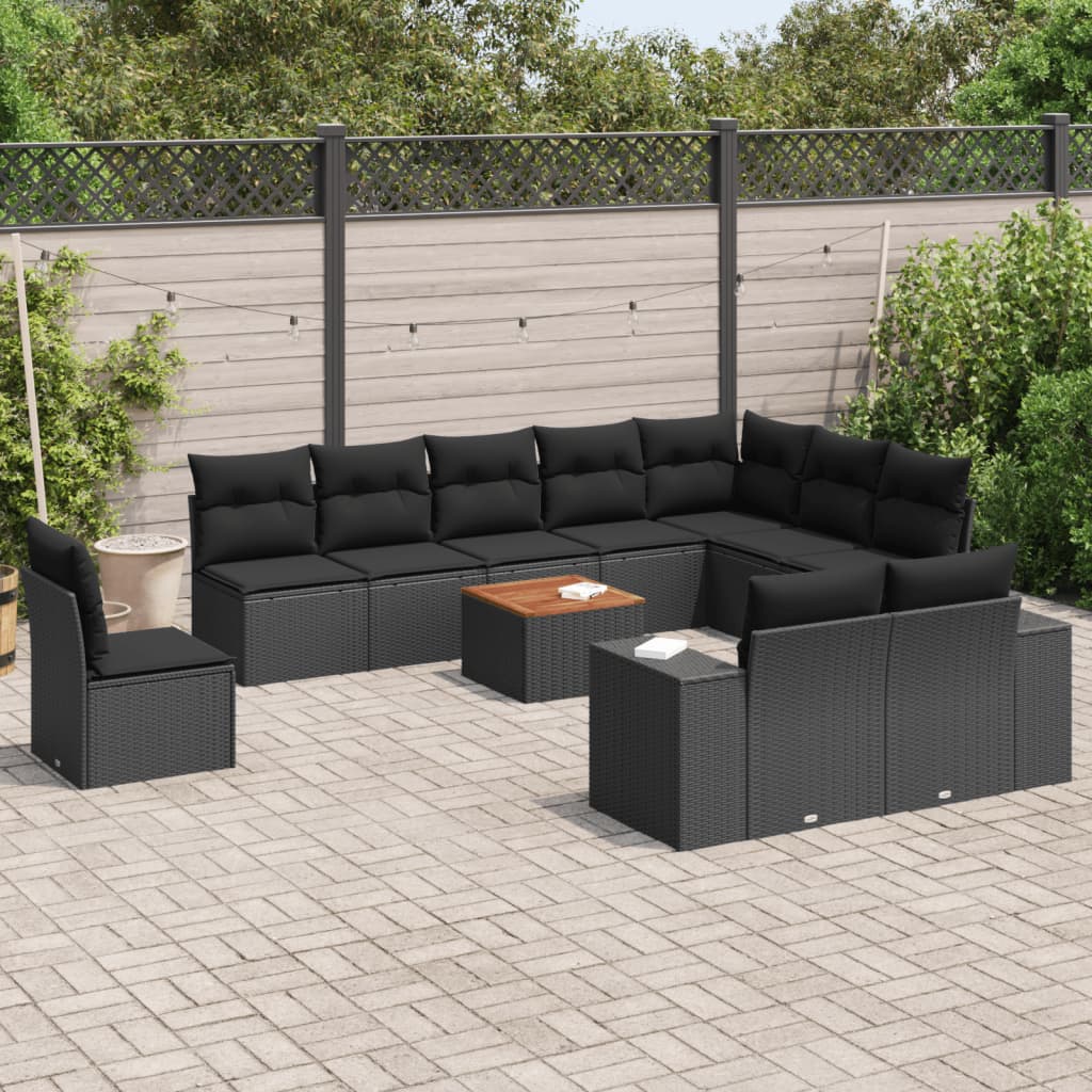 11-delige Loungeset met kussens poly rattan zwart is nu te koop bij PeponiXL, paradijselijk wonen!