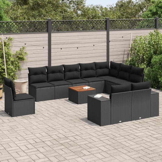 11-delige Loungeset met kussens poly rattan zwart is nu te koop bij PeponiXL, paradijselijk wonen!