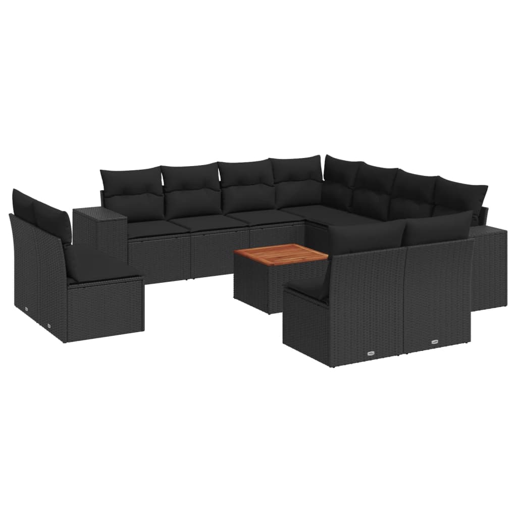 12-delige Loungeset met kussens poly rattan zwart is nu te koop bij PeponiXL, paradijselijk wonen!
