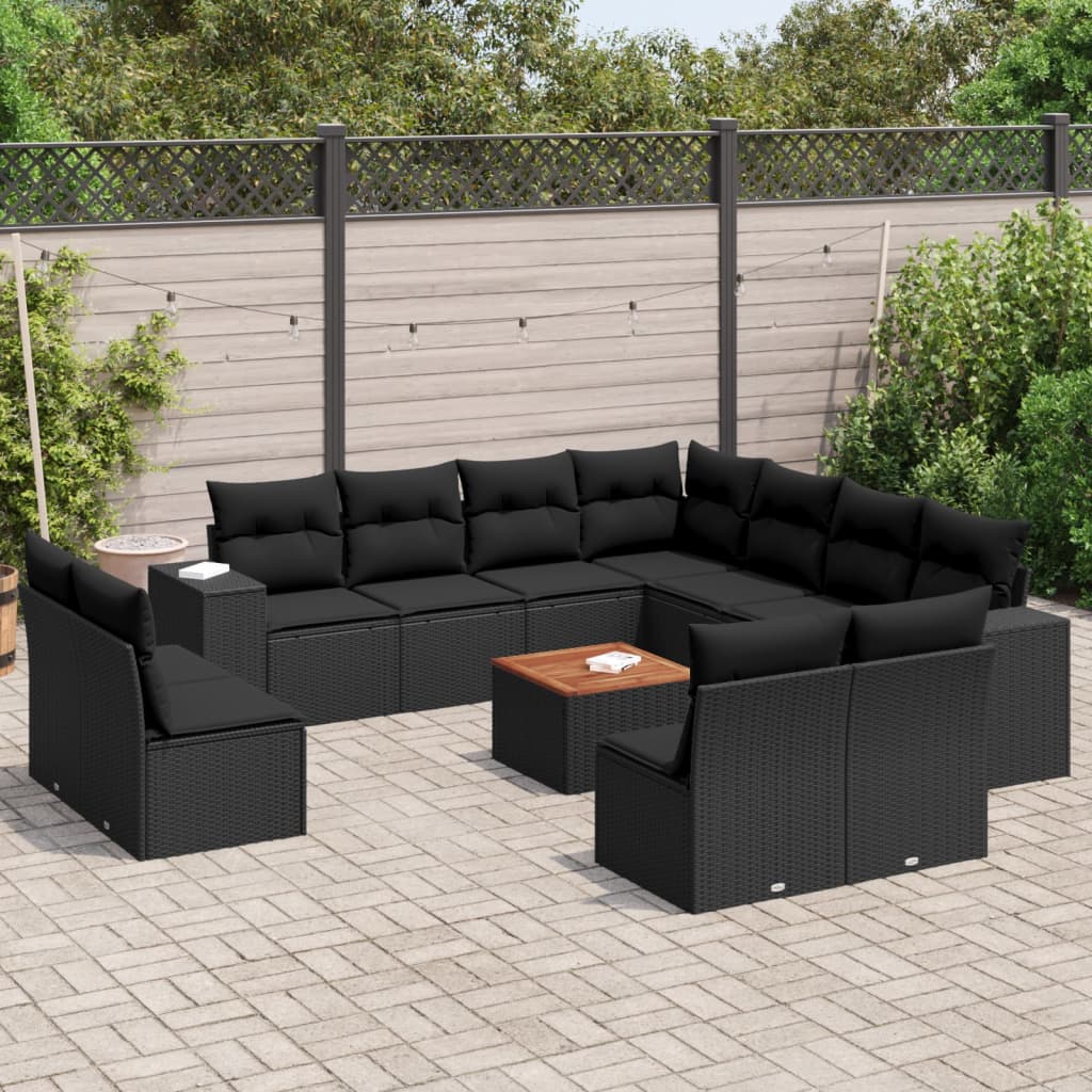12-delige Loungeset met kussens poly rattan zwart is nu te koop bij PeponiXL, paradijselijk wonen!