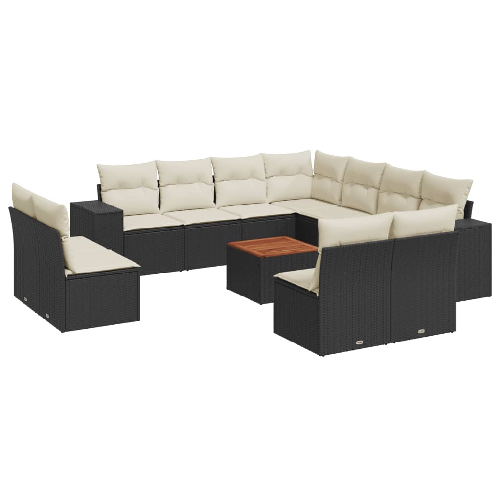 12-delige Loungeset met kussens poly rattan zwart is nu te koop bij PeponiXL, paradijselijk wonen!