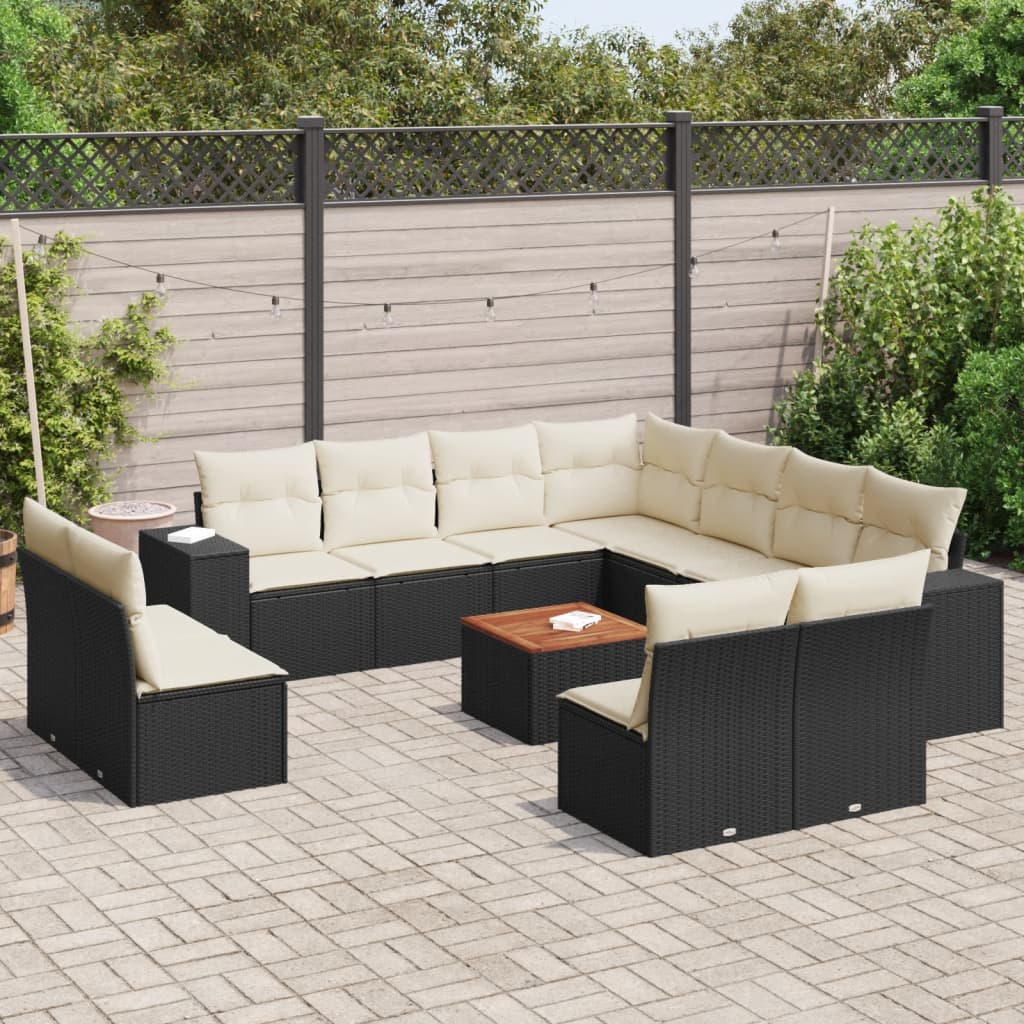 12-delige Loungeset met kussens poly rattan zwart is nu te koop bij PeponiXL, paradijselijk wonen!