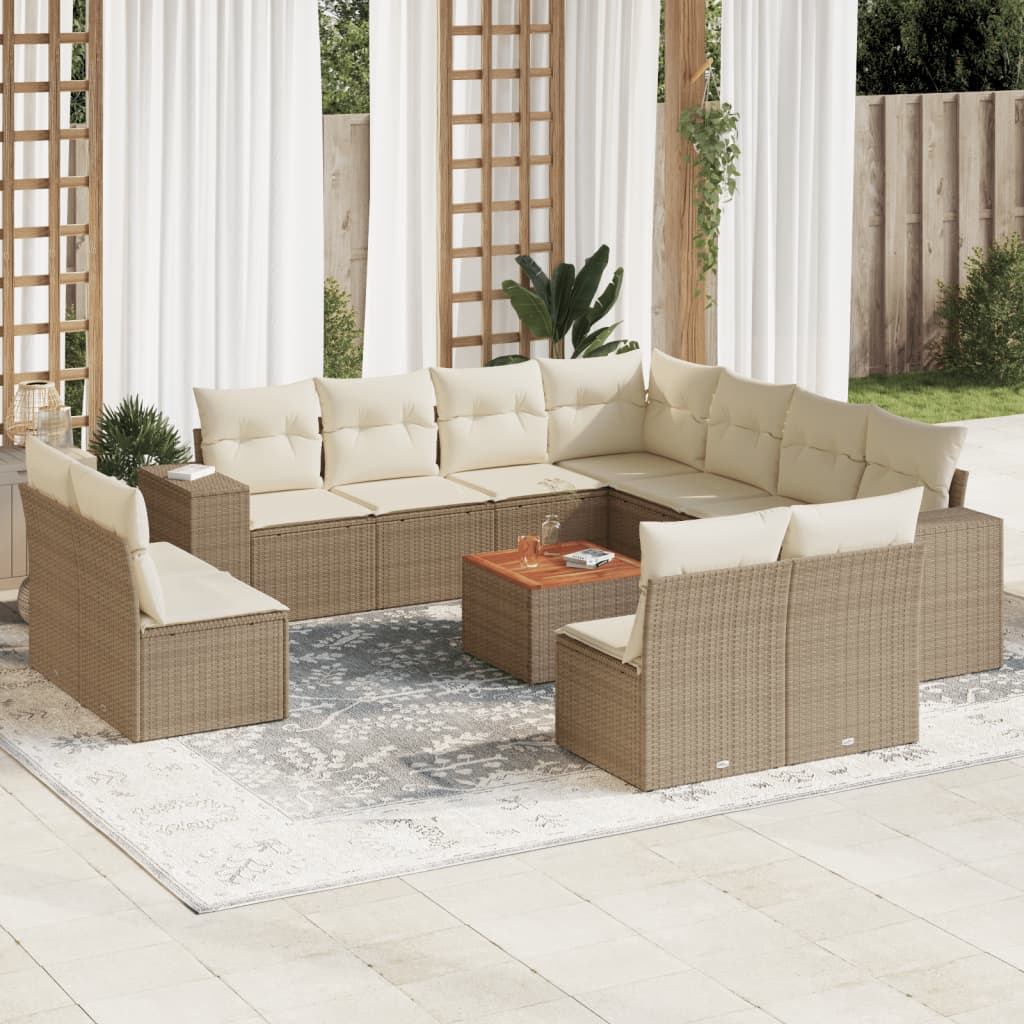12-delige Loungeset met kussens poly rattan beige is nu te koop bij PeponiXL, paradijselijk wonen!