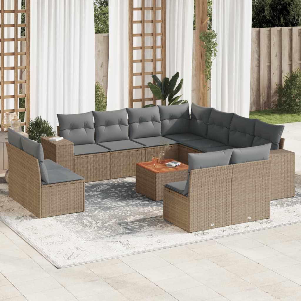 12-delige Loungeset met kussens poly rattan beige is nu te koop bij PeponiXL, paradijselijk wonen!