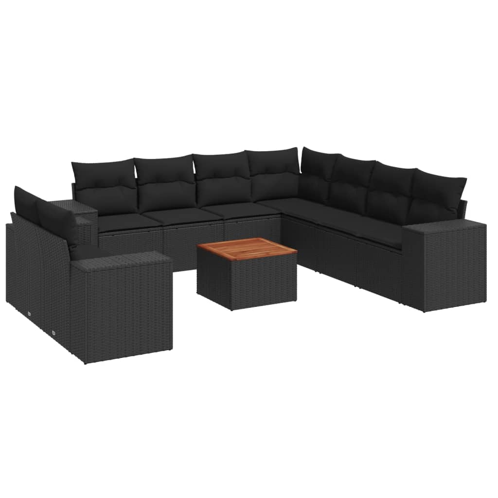 10-delige Loungeset met kussens poly rattan zwart is nu te koop bij PeponiXL, paradijselijk wonen!