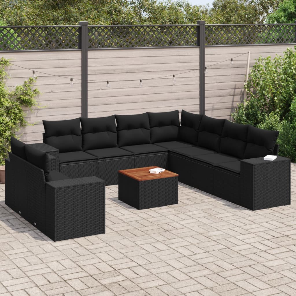 10-delige Loungeset met kussens poly rattan zwart is nu te koop bij PeponiXL, paradijselijk wonen!