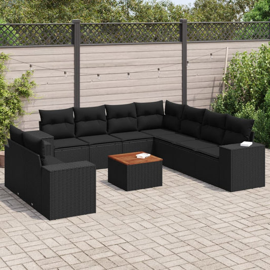 10-delige Loungeset met kussens poly rattan zwart is nu te koop bij PeponiXL, paradijselijk wonen!