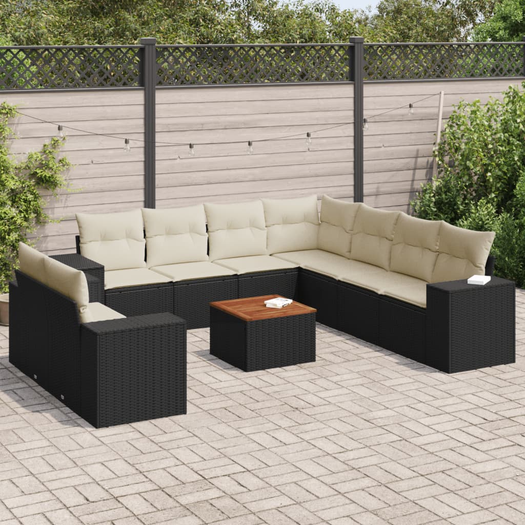 10-delige Loungeset met kussens poly rattan zwart is nu te koop bij PeponiXL, paradijselijk wonen!
