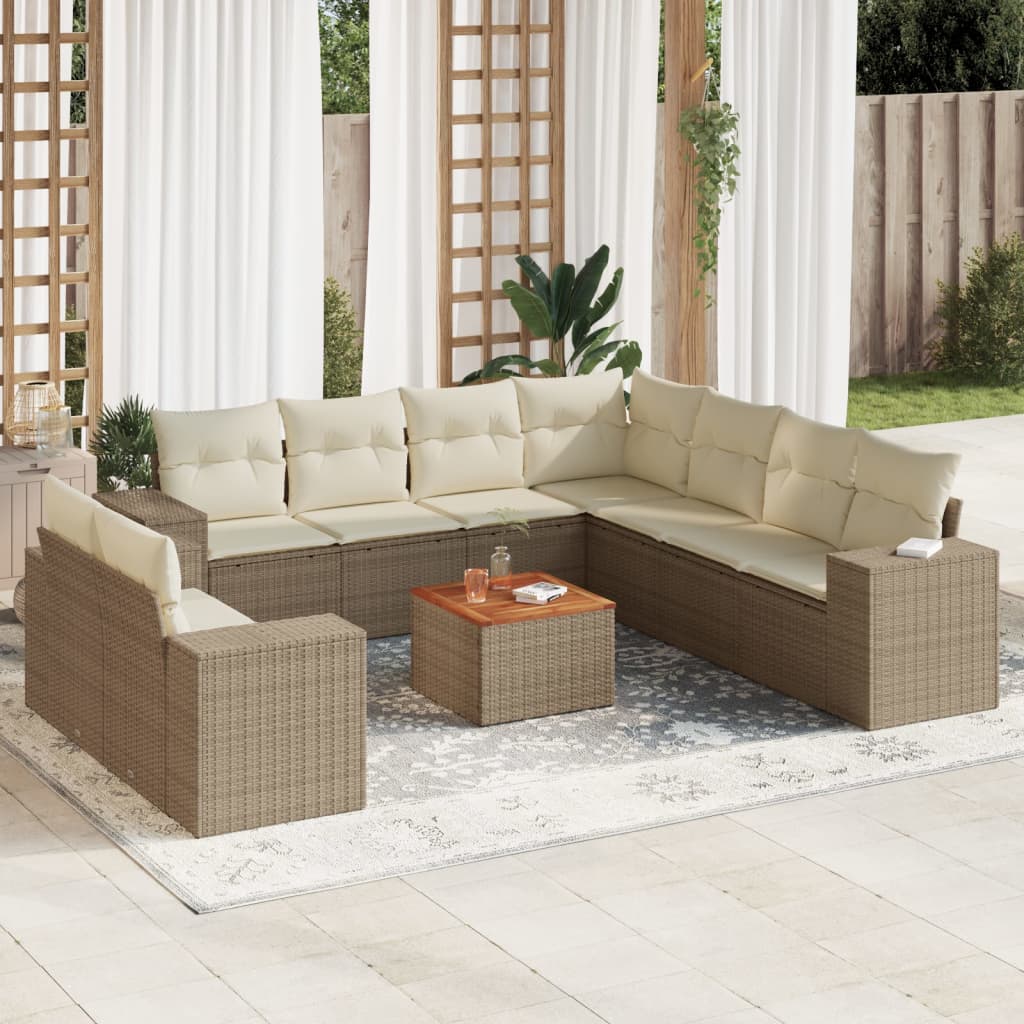 10-delige Loungeset met kussens poly rattan beige is nu te koop bij PeponiXL, paradijselijk wonen!
