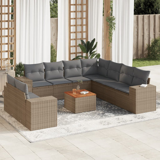 10-delige Loungeset met kussens poly rattan beige is nu te koop bij PeponiXL, paradijselijk wonen!
