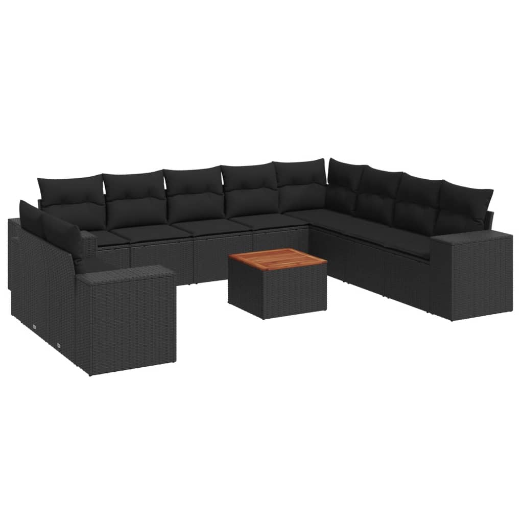 11-delige Loungeset met kussens poly rattan zwart is nu te koop bij PeponiXL, paradijselijk wonen!