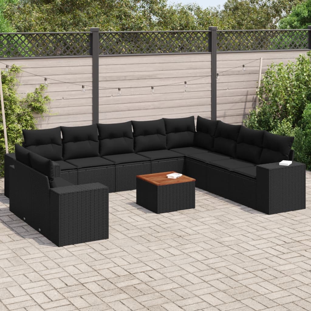 11-delige Loungeset met kussens poly rattan zwart is nu te koop bij PeponiXL, paradijselijk wonen!