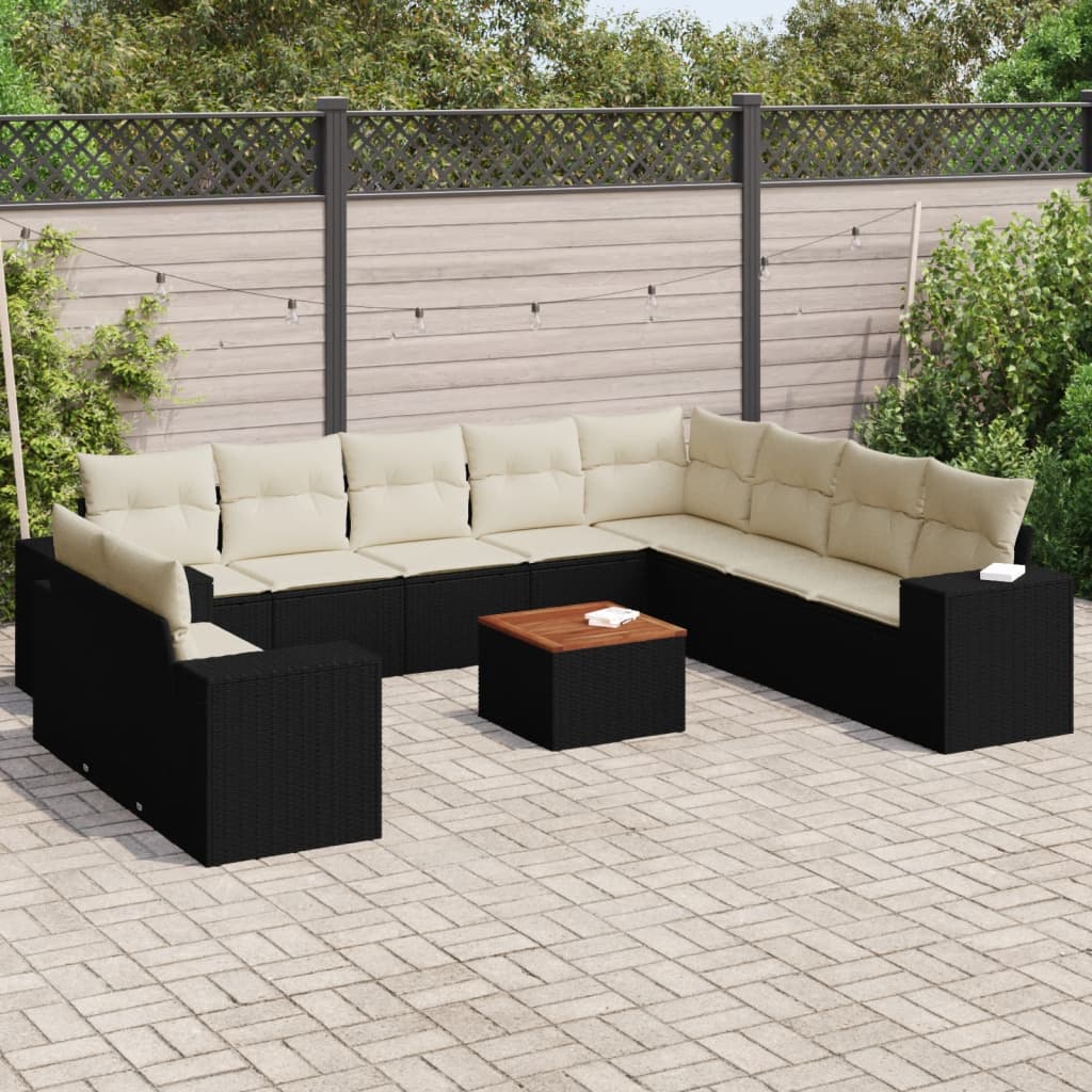 11-delige Loungeset met kussens poly rattan zwart is nu te koop bij PeponiXL, paradijselijk wonen!