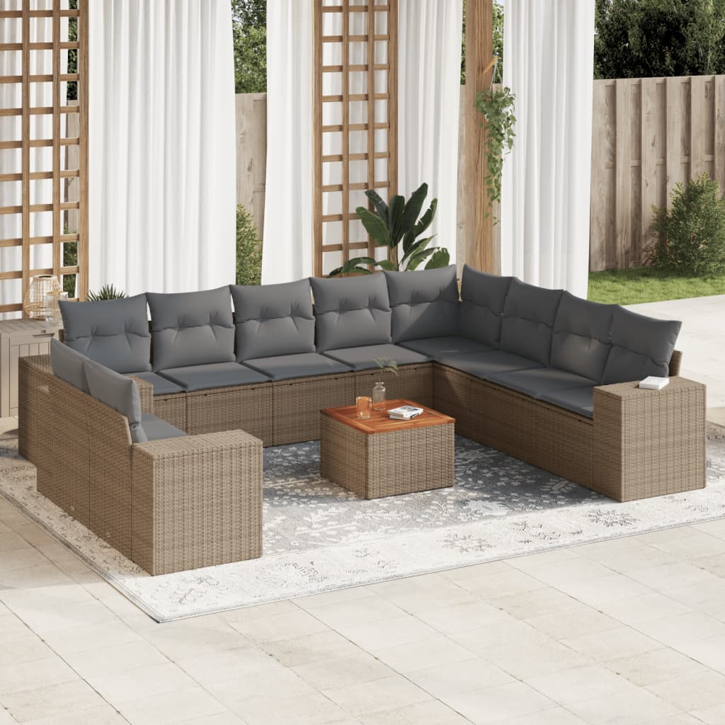 11-delige Tuinset met kussens poly rattan beige is nu te koop bij PeponiXL, paradijselijk wonen!