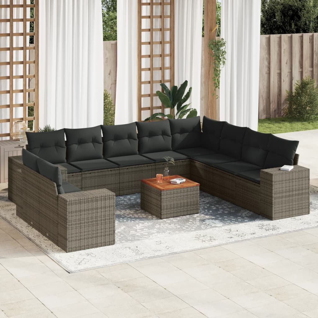 11-delige Loungeset met kussens poly rattan grijs is nu te koop bij PeponiXL, paradijselijk wonen!