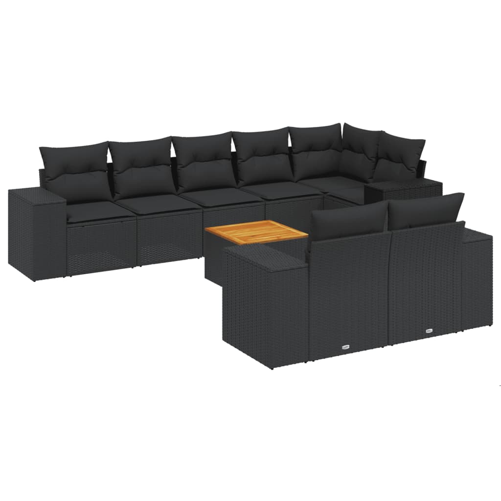 9-delige Loungeset met kussens poly rattan zwart is nu te koop bij PeponiXL, paradijselijk wonen!