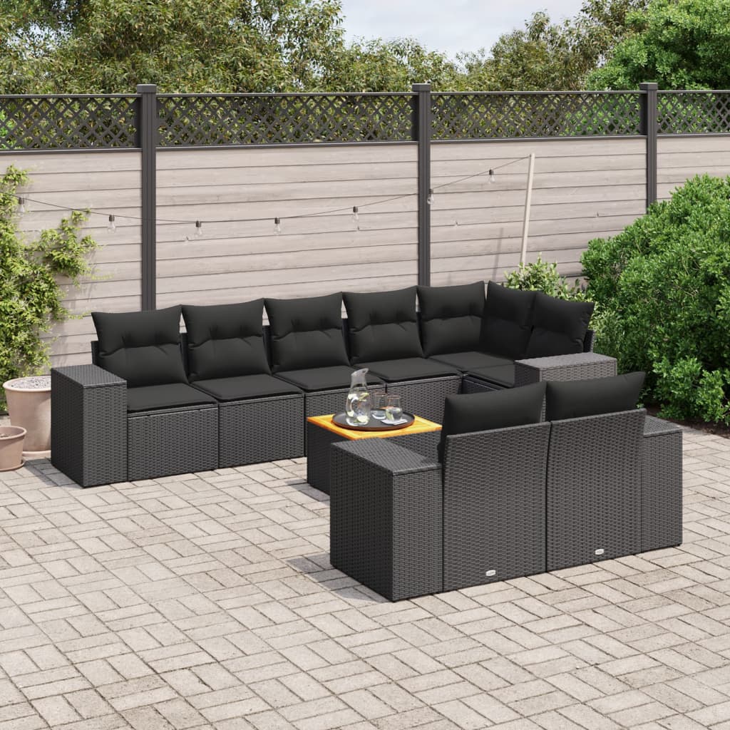9-delige Loungeset met kussens poly rattan zwart is nu te koop bij PeponiXL, paradijselijk wonen!