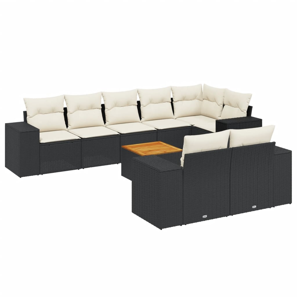 9-delige Loungeset met kussens poly rattan zwart is nu te koop bij PeponiXL, paradijselijk wonen!